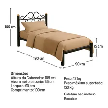 Cama Solteiro De Ferro Tubular Preto Marcheli 0.0.002 Ferro Foto mini  3