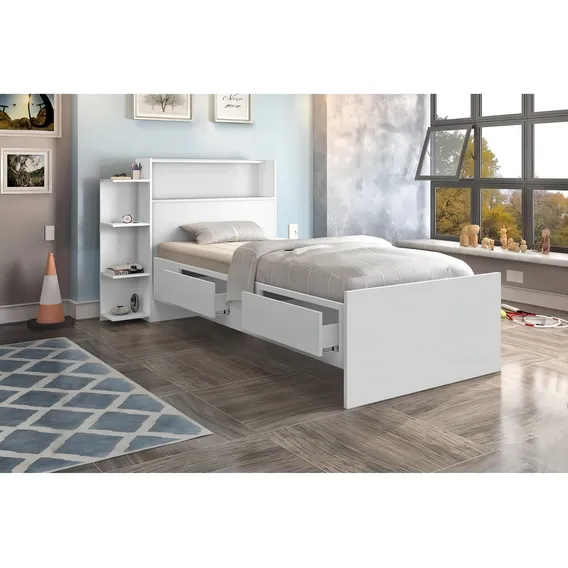 Cama Solteiro Isa Com Bau - Branco Foto 1