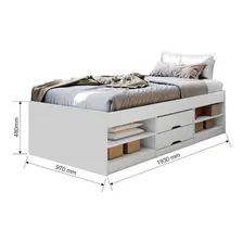 Cama Solteiro Multifuncional Kiara Com Gavetas Branco Foto mini 3