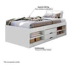 Cama Solteiro Multifuncional Kiara Com Gavetas Branco Foto mini 4