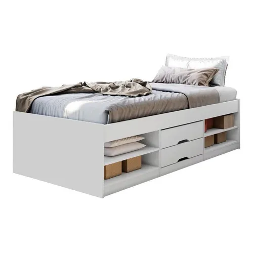 Cama Solteiro Multifuncional Kiara Com Gavetas Branco Foto 1