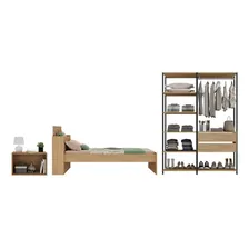 Cama Solteiro Multim贸veis Mp4342 - Quarto Completo Cor Preto/Madeirado Foto mini 4