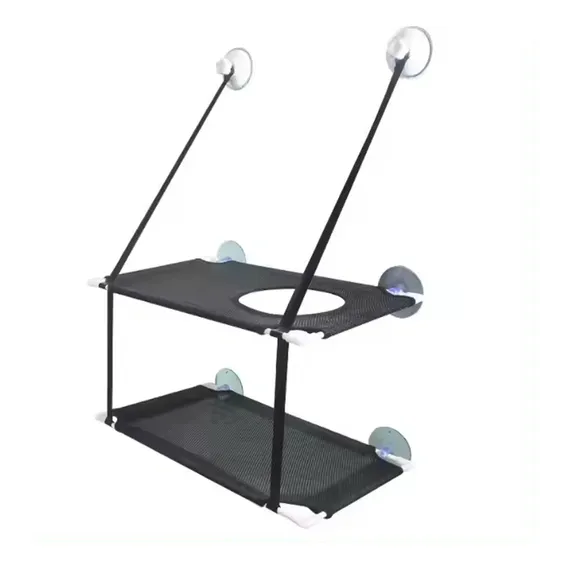 Cama Suspensa Parede Janela Dupla Camada Com Ventosa Gato. Cor Cinza Desenho Cama Suspensa De Janela Com Ventosa Gato Dupla Foto 1