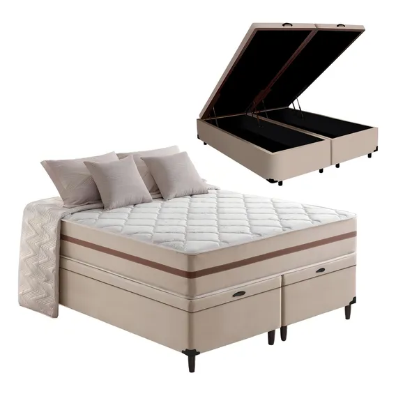 Camabox Baú+colchão Superking Classi Molapocket 193x203x64cm Cor Bege Foto 1