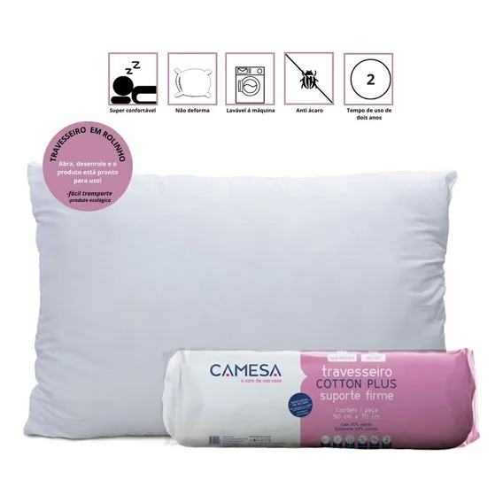 Camesa Cotton Plus Suporte Firme 70x50cm travesseiro branco Foto 1