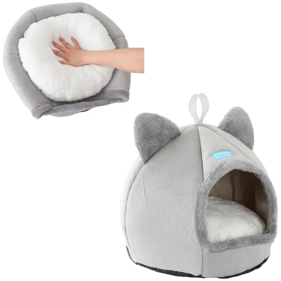 Caminha Cama Tenda Luxo Cabana Toca Para Gatos Iglu 40cm Cinza Foto 1