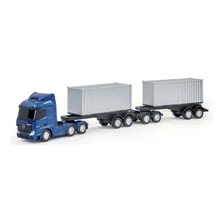 Caminhão Miniatura Mercedes Benz Actros Rodotrem Container Cor Azul-escuro Foto mini  2