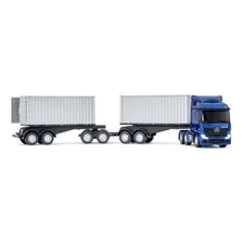 Caminhão Miniatura Mercedes Benz Actros Rodotrem Container Cor Azul-escuro Foto mini  3