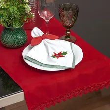 Caminho / Trilho Mesa 1,40mx40cm - Suede Vermelho Com Guipir Foto  mini 1