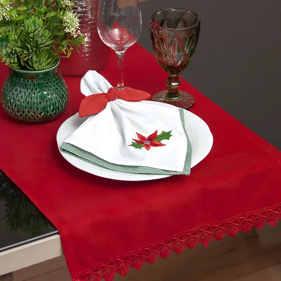 Caminho / Trilho Mesa 1,40mx40cm - Suede Vermelho Com Guipir Foto 1