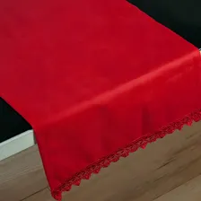 Caminho / Trilho Mesa 1,40mx40cm - Suede Vermelho Com Guipir Foto mini  2