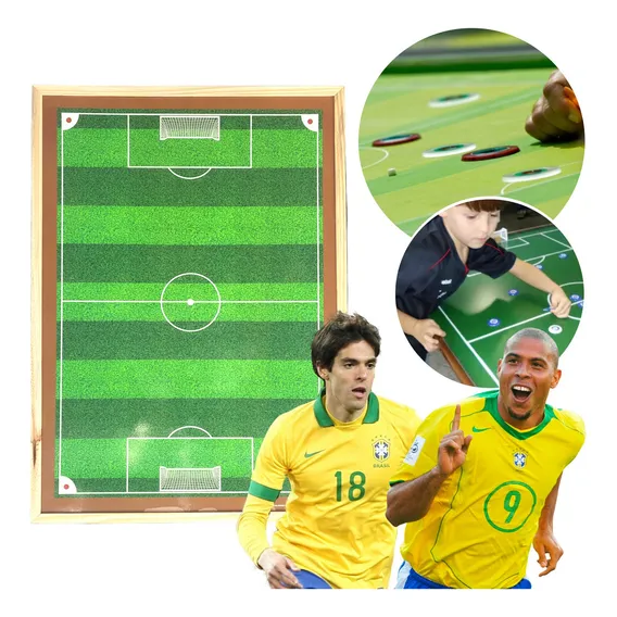 Campo Futebol De Botão Portátil Infantil Em Madeira 90x60cm Foto 1