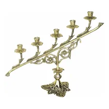 Candelabro Menorah 5 Velas Castiçal Bronze Rituais Igrejas Cor Amarelo Foto  mini 1