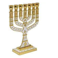 Candelabro Sete Pontas - Menora 28cm - Branco - Israel Foto mini 1