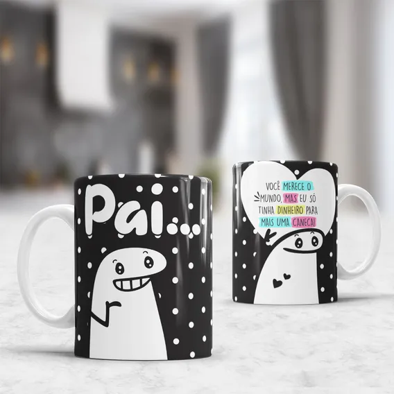 Caneca 325 Porcelana Flork S贸 Tinha Dinheiro Pra Caneca Cor Pai.. Preto Foto 1
