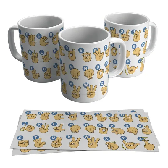 Caneca Alfabeto Em Libras Surdo Letras Vogais Consoantes Foto 1