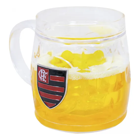 Caneca Cerveja Flamengo AcrÃlico Bg 400ml Brasão Metal Foto 1