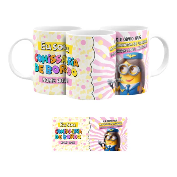 Caneca Comissário/a De Bordo XĂcara Profissões Minions 325ml Cor Branco Comissária De Bordo Foto 1