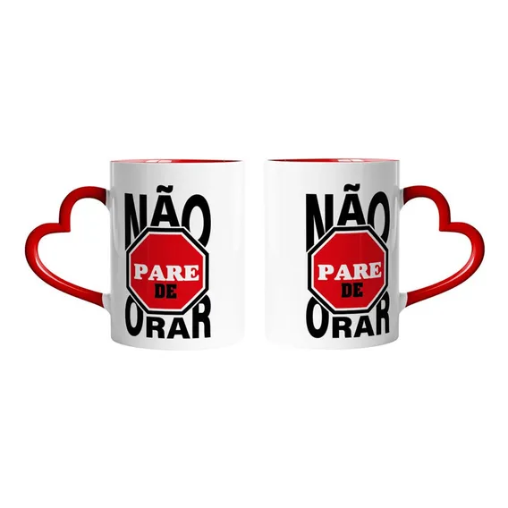 Caneca Coração Evangelico Frase Não Pare De Orar Foto 1