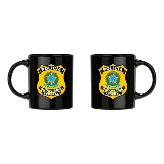 Caneca Distintivo Polícia Rodoviária Federal - Preta Foto 1