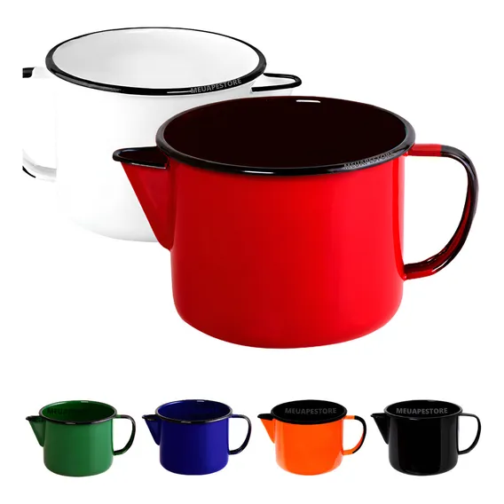 Caneca Leiteira Com Bico Para Ferver Esmaltada Ágata Ewel Cor Branco Foto 1
