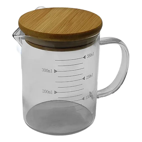 Caneca Medidora Graduada Em Vidro Com Tampa 350ml Cor Transparente Liso Foto 1