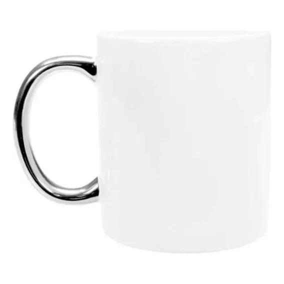 Caneca Para Sublimação De Porcelana Com Alça Cromada Prata Foto 1