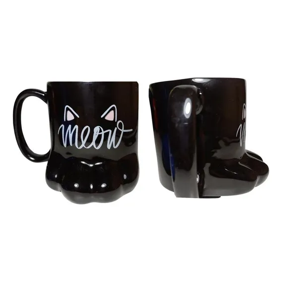 Caneca Pata De Gato Meow Preta Gatinho Foto 1