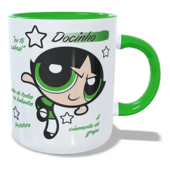 Caneca Porcela Personalizada Meninas Super Poderosas Docinho Cor Verde Foto 1