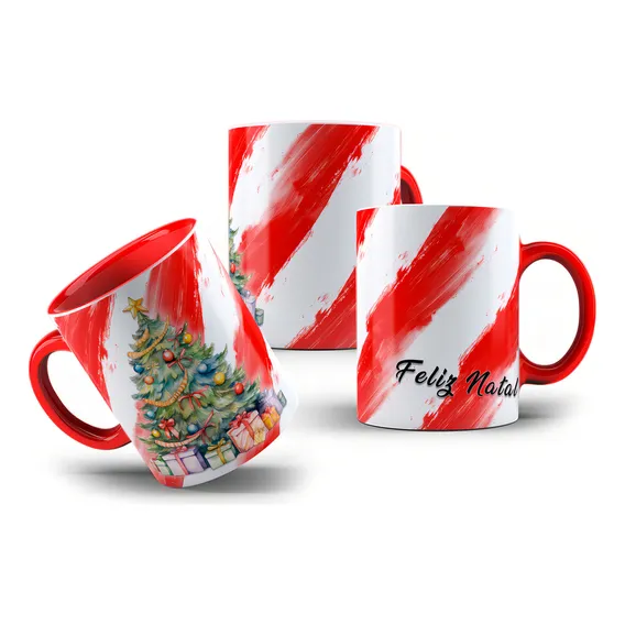 Caneca Porcelana Presente Natal Feliz Natal Árvore Decoração Foto 1