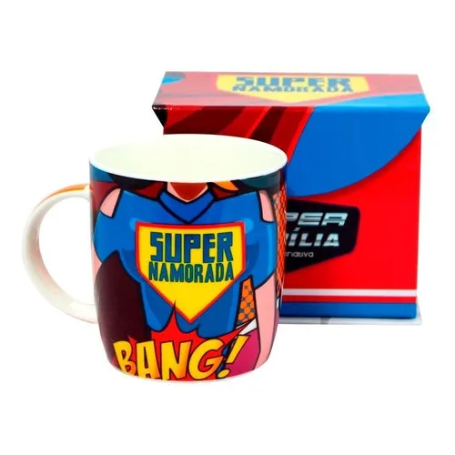 Caneca  Porcelana Presente Super Namorada Heroína Com Caixa Foto 1