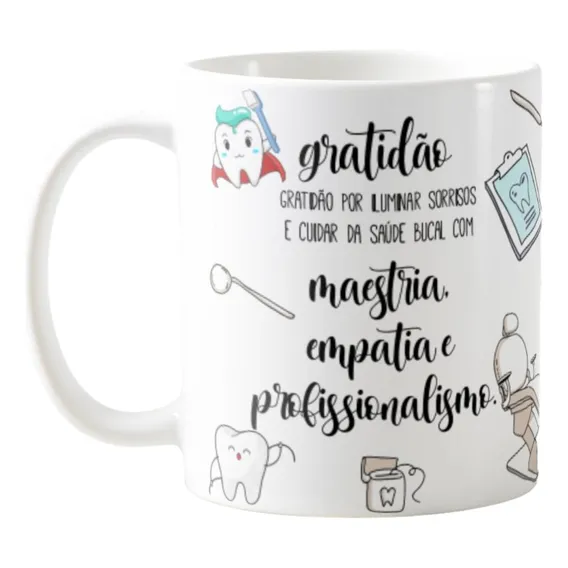 Caneca Profissional Odontologia Presente Gratidão Dentista Cor Branco Foto 1