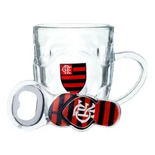 Caneca Vidro 310ml Com Abridor Flamengo Mileno Foto mini 1