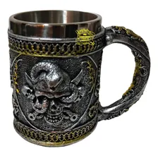 Caneca Viking 3d Inox Medieval Cerveja Caveira Chopp 400ml Foto mini 1
