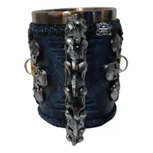 Caneca Viking Medieval Caveiras Resinada Inox Skull 400ml Foto mini 4