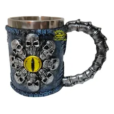 Caneca Viking Medieval Caveiras Resinada Inox Skull 400ml Foto  mini 1