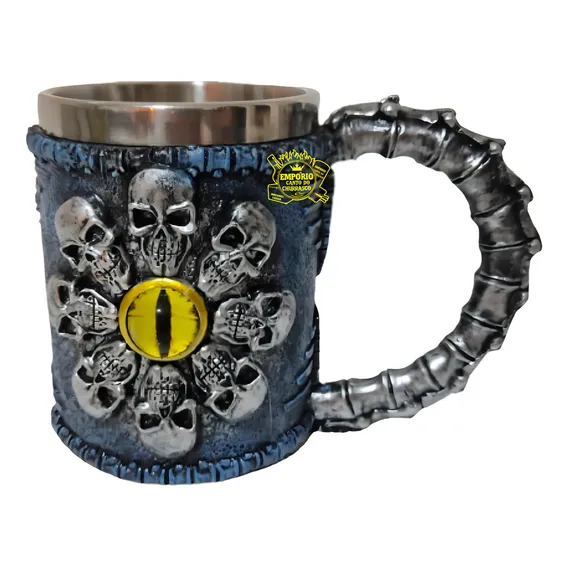Caneca Viking Medieval Caveiras Resinada Inox Skull 400ml Foto 1