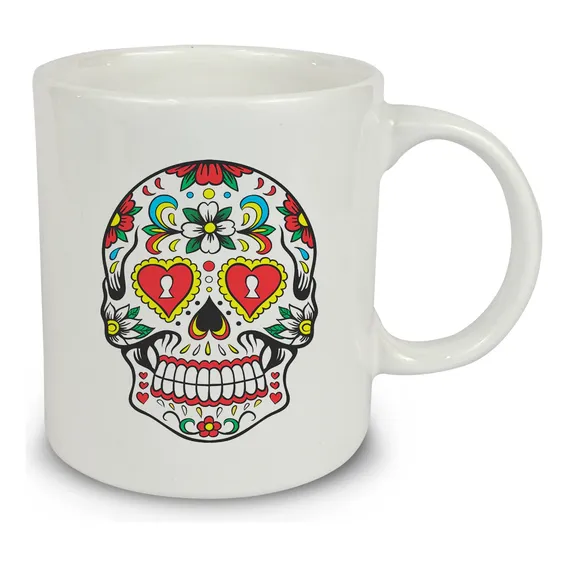 Caneca Xicara De Ceramica Personalizada Linha Caveira 320ml Cor Caveira Coração Caneca Caveira Mexicana Foto 1