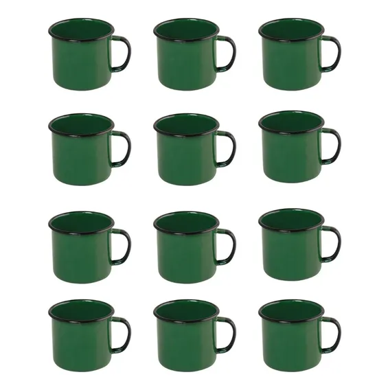 Caneca Xicara Esmaltada Antiga Verde Retro 80ml Da Roça- 12 Unidades Foto 1