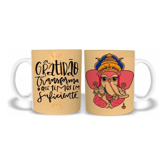Caneca Yoga Meditação Gratidão Ganesha 325ml Polímero Foto 1