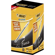 Caneta Bic Cristal Fina Preta Transparente Enem Cx C/50 Tinta Preto Foto  mini 1