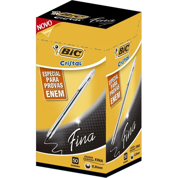 Caneta Bic Cristal Fina Preta Transparente Enem Cx C/50 Tinta Preto Foto 1