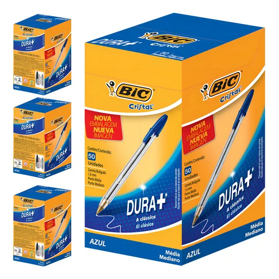 Caneta Bic Kit 4cx Esferográfica Cristal 1.0mm Azul Cx 50 Un Foto 1
