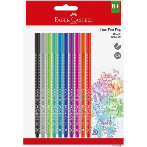 Caneta Fine Pen Pop 0.4mm Faber Castell - 10 Cores Foto 1
