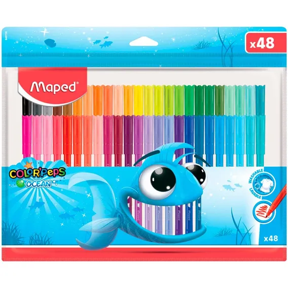 Caneta Hidrocor Canetinha Maped Ocean Polvo 48 Cores Lavavél Foto 1
