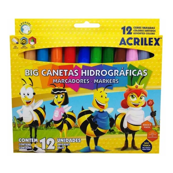 Caneta Hidrográfica 12 Cores Jumbo Acrilex Foto 1