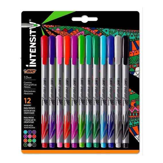 Caneta Hidrográfica Bic Intensity 12 Cores Ponta Média 1.0mm Foto 1