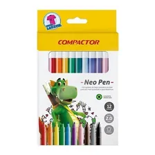 Caneta Hidrográfica Compactor 12 Cores Neo-pen Gigante 02803 Foto  mini 1