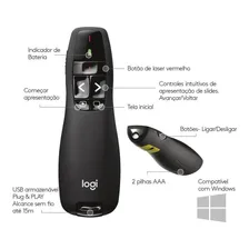 Caneta Logitech R400 Apresentador Multimídia Lazer Sem Fio Negro Foto mini 3