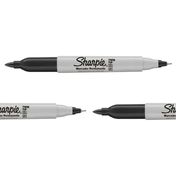 Caneta Marcadora Permanente Ponta Dupla Sharpie Preta Foto 1